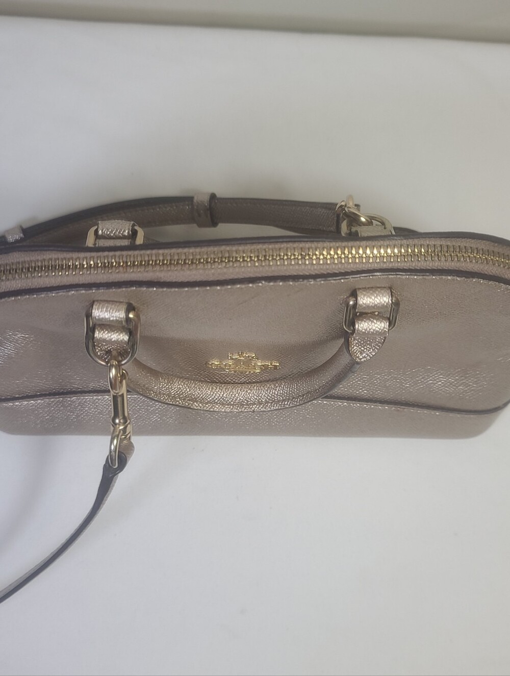 Coach Platinum Gold Sierra Satchel Metallic Leather Handbag Purse F22315 - Picture 6 of 16